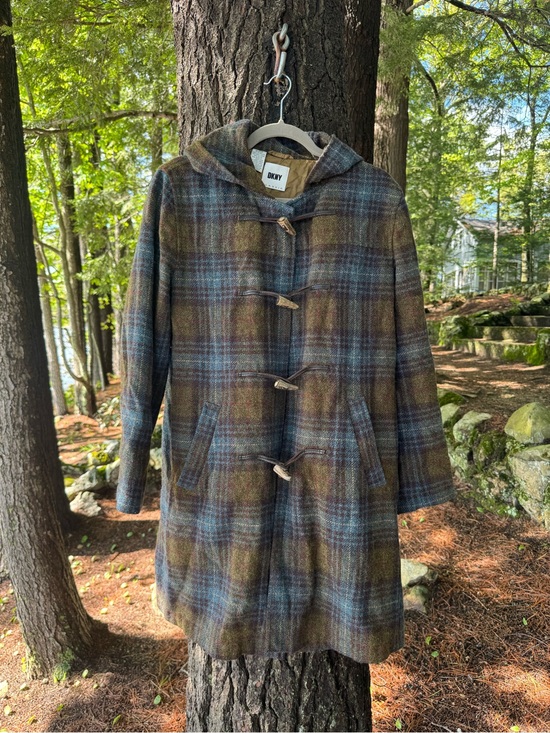 Dkny Jackets & Blazers - DKNY Plaid Wool Toggle Coat Leather Straps M